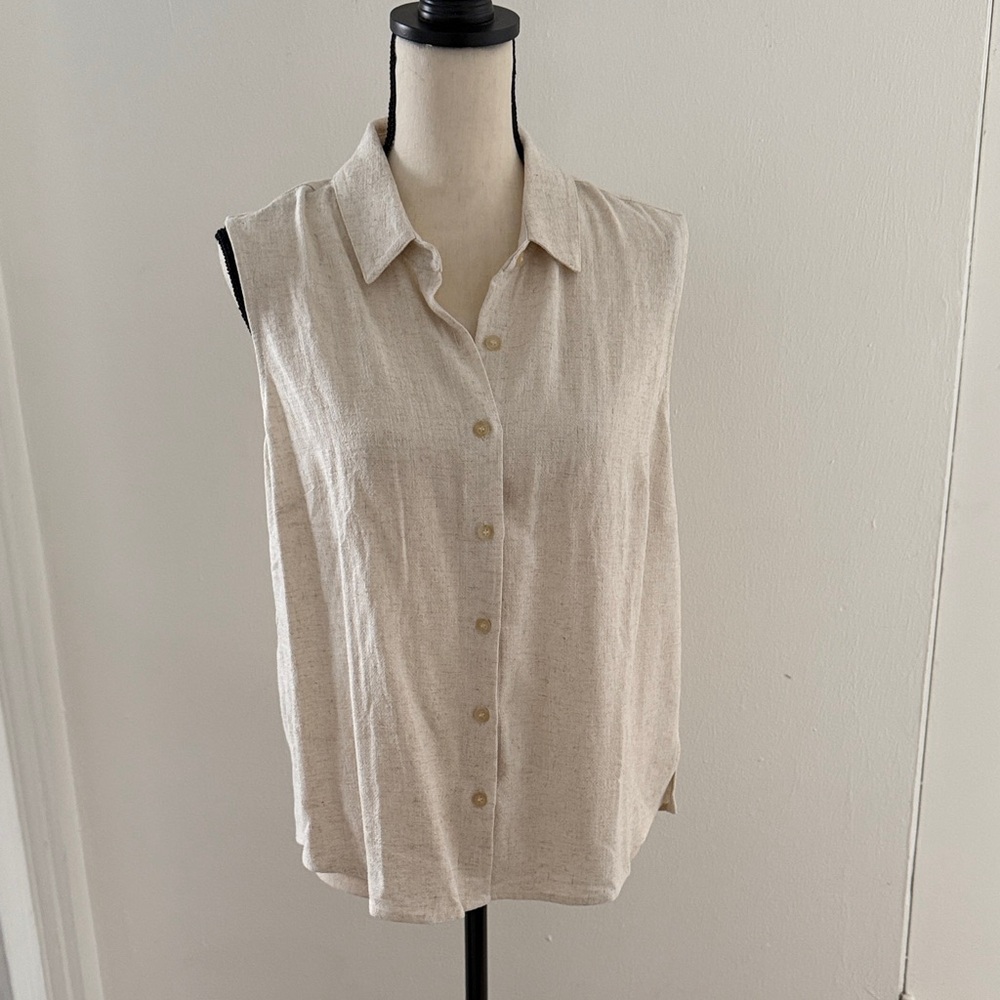 Sleeveless Beige Button-Up Women's Top